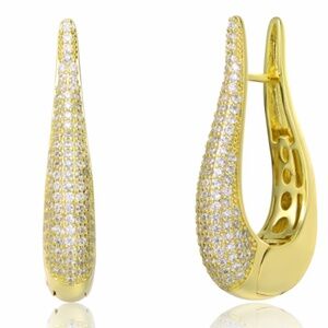 Rachel Glauber 14k Yellow Gold Plated Cubic Zirconia Oblong Raindrop Earrings